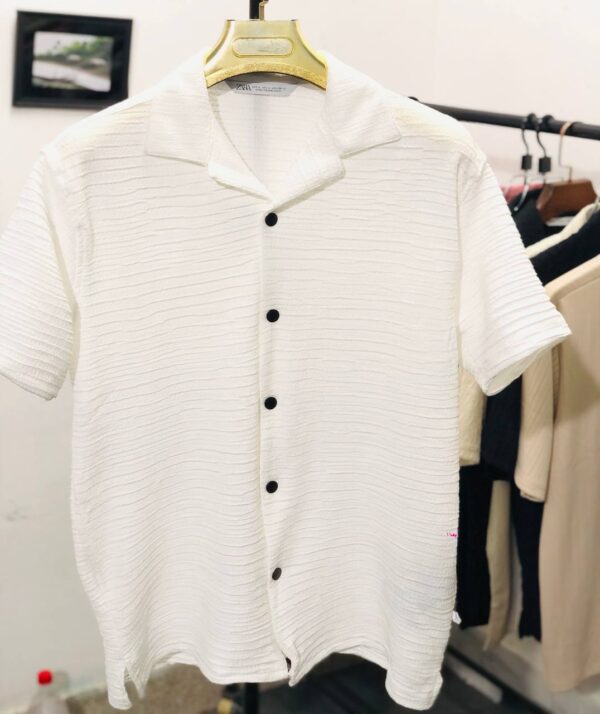 TEXTURED STRIPED POPCORN SHIRT